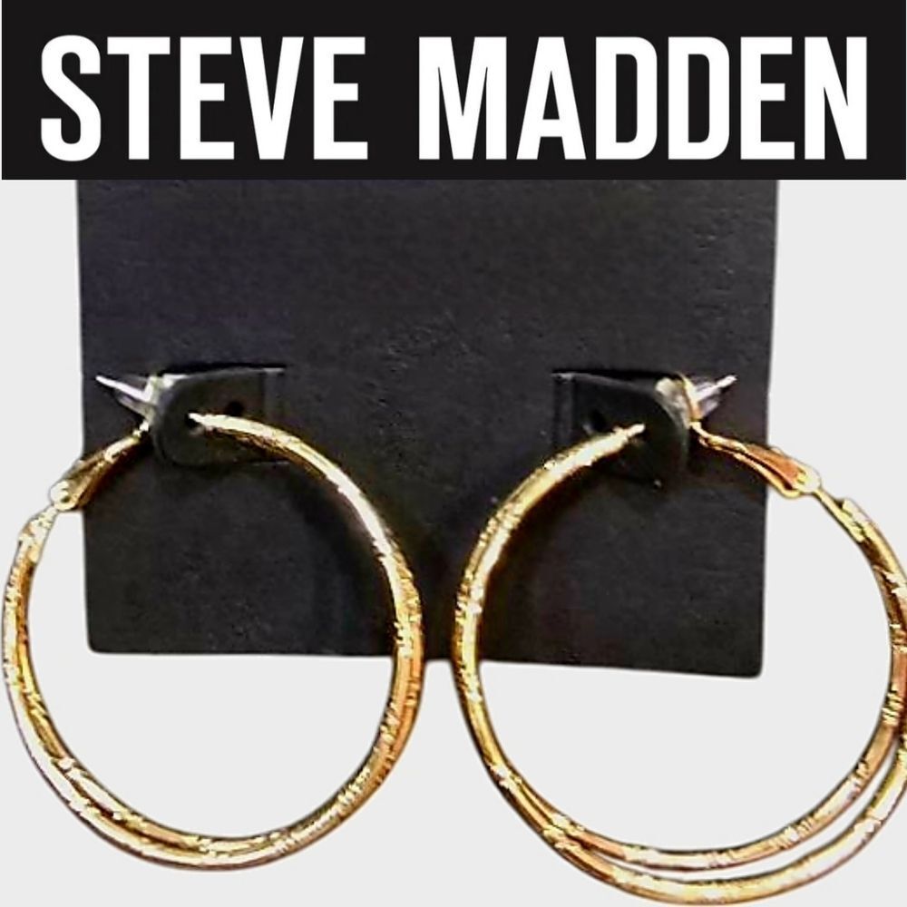 Steve Madden Faceted Textured Gold Hoop Earrings